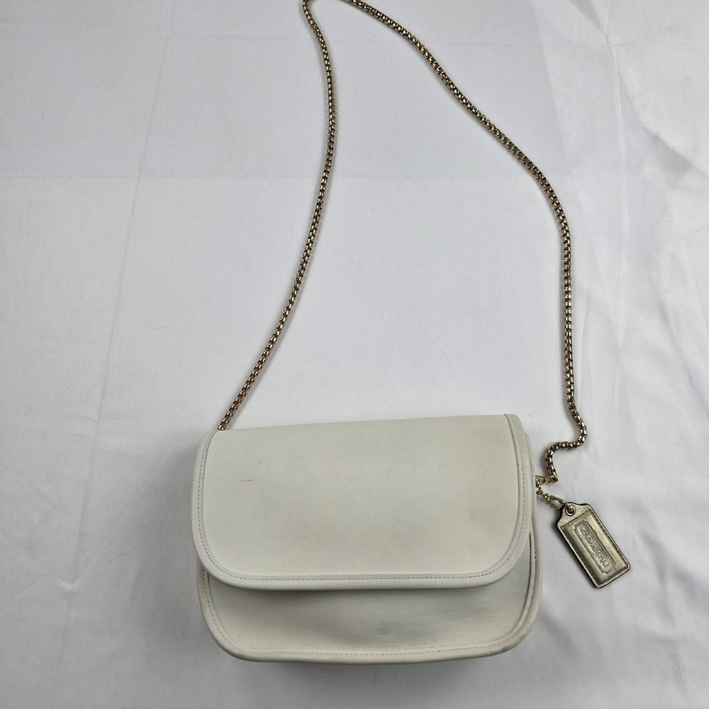 Vintage Coach Ritchie Crossbody Bag Womens Small White Leather Chain Purse